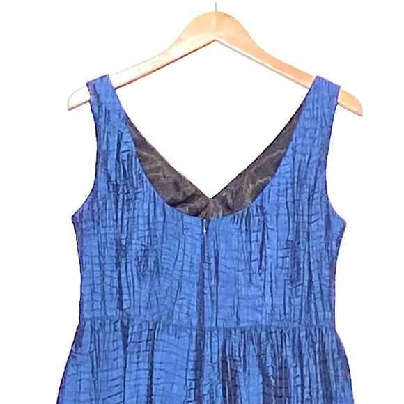 KAY UNGER Women’s Blue Sleeveless Vneck Cocktail Mini Dress Crinkle Taffeta 12P - Picture 4 of 7